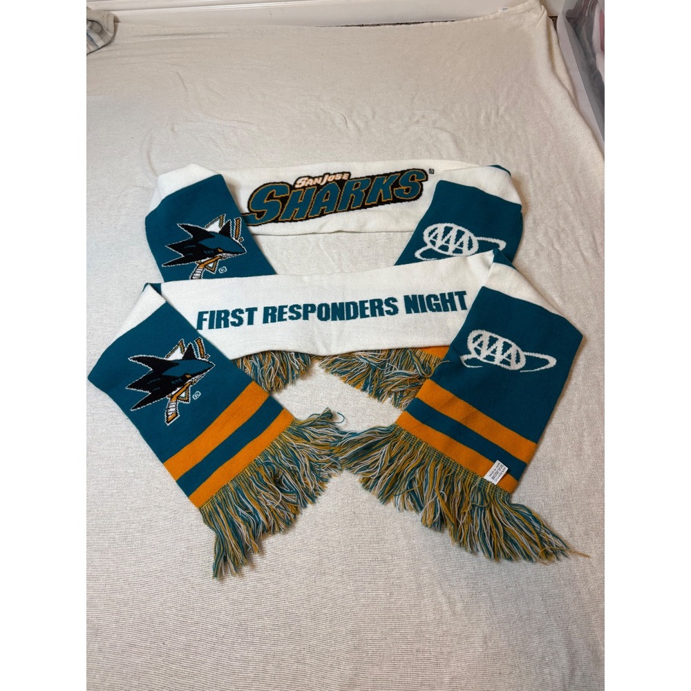 San Jose Sharks Scarf Men OS Teal First Responders Night NHL Knit Fringe